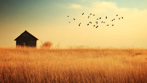 Rustic Cabin in a Field