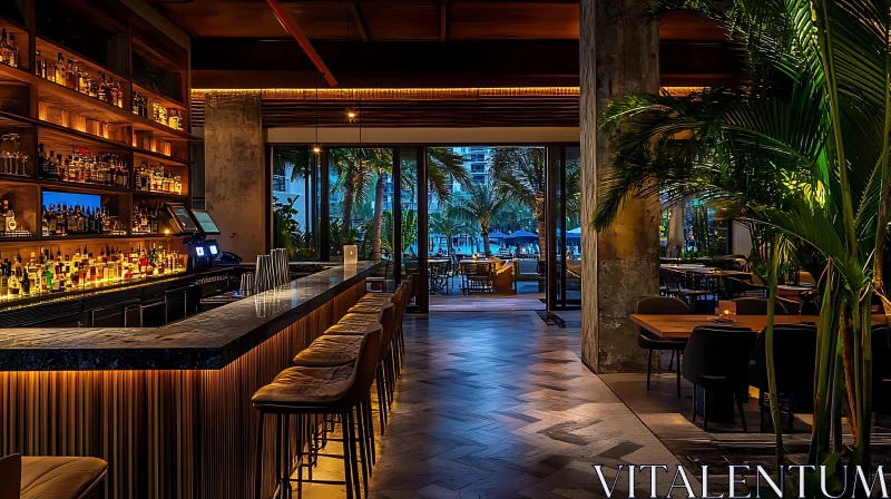 AI ART Stylish Interior Bar with Palm Tree Vista