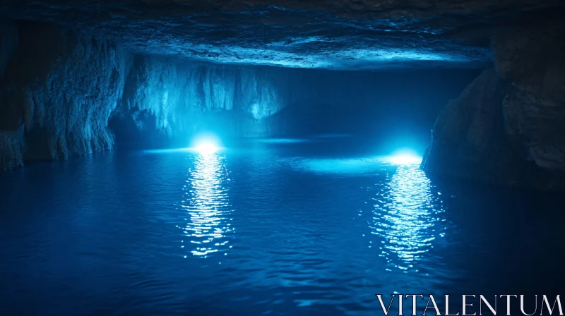 AI ART Enchanted Underground Cave with Blue Waters