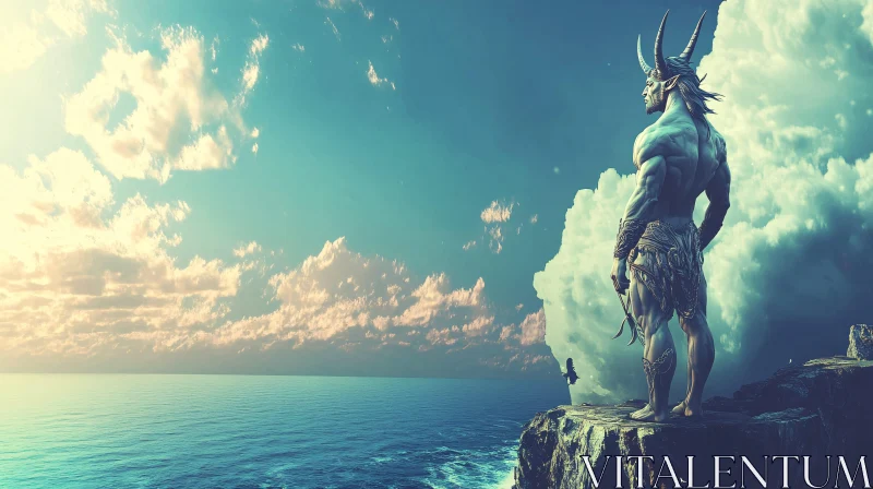 AI ART Horned Figure Contemplating the Ocean