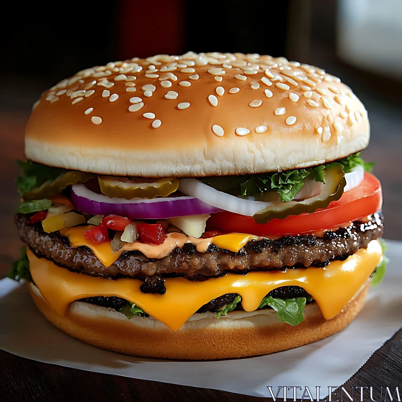 Juicy Cheeseburger with Tasty Ingredients AI Image