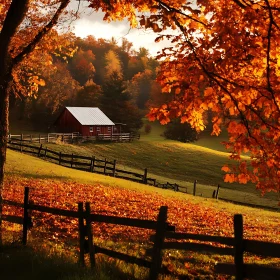 Rustic Barn Amidst Autumnal Splendor