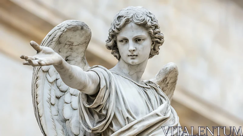 Marble Angel Statue with Wings AI Image