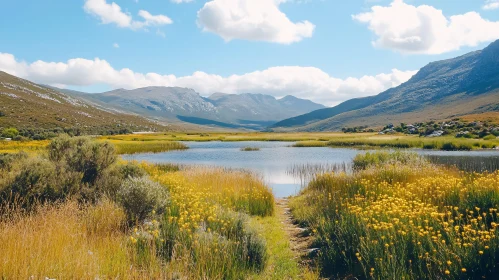 Serene Scenic Valley with Lake and Mountains