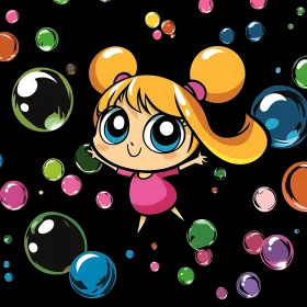 Cartoon Girl with Bubbles