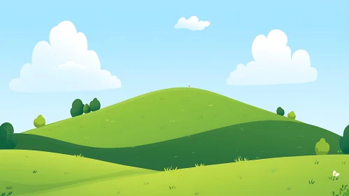 Cartoon Green Hills and Blue Sky