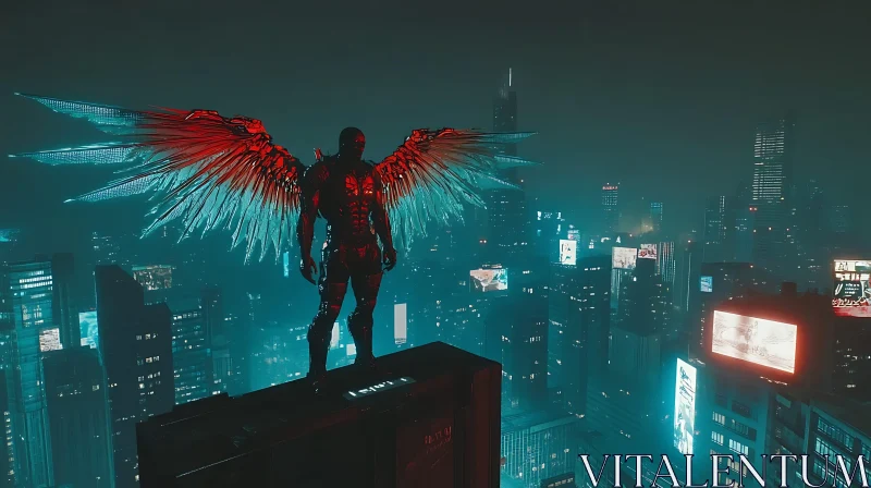 Neon Angel in the Metropolis AI Image