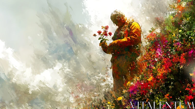 Man with Flowers Painting AI Image