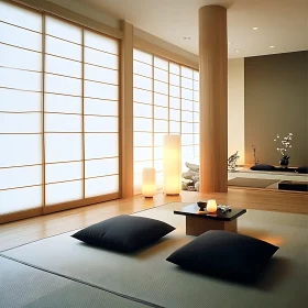 Peaceful Japanese Interior with Soft Lighting