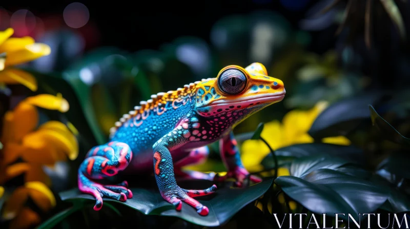 Colorful Frog amidst Vibrant Foliage in Mysterious Jungle AI Image