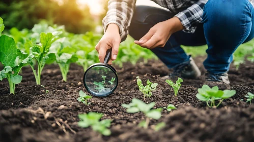 Examining Young Plants in the Field