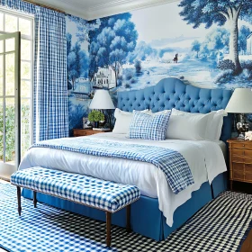 Classic Blue Bedroom with Gingham Accents