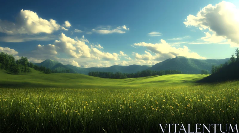 AI ART Picturesque Meadow Landscape with Distant Mountains