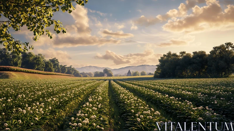 AI ART Blooming Field at Sunset