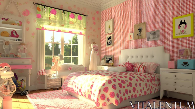 Cozy Bedroom with Pink Accents AI Image