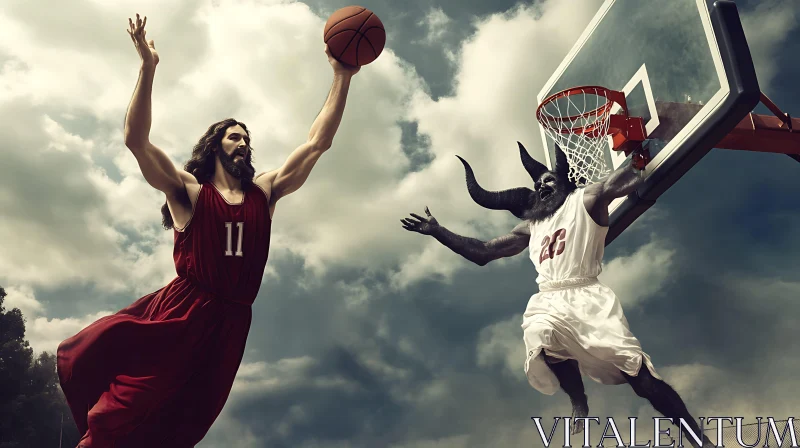 Basketball Showdown: Good vs Evil AI Image