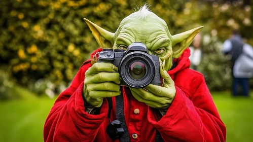 Green Character with Camera