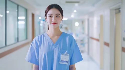 Young Nurse in Blue Scrubs