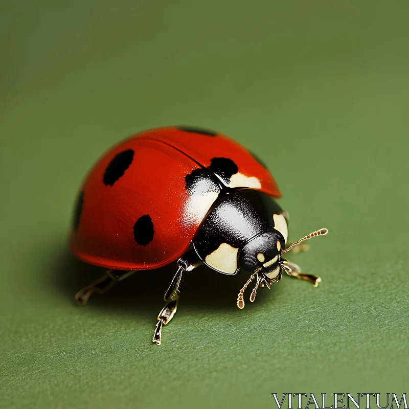 AI ART Macro Image of a Ladybird on Green Background