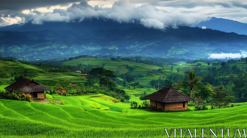 Verdant Rice Fields and Distant Peaks AI Image