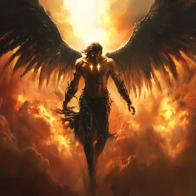 Heavenly Descent: Angel Among Fiery Clouds