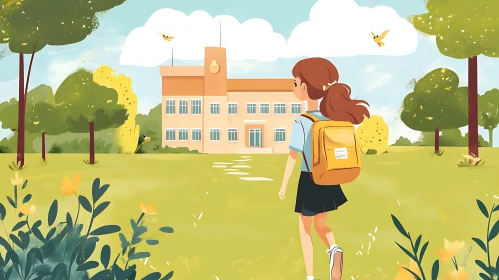 Illustration of Schoolgirl with Backpack