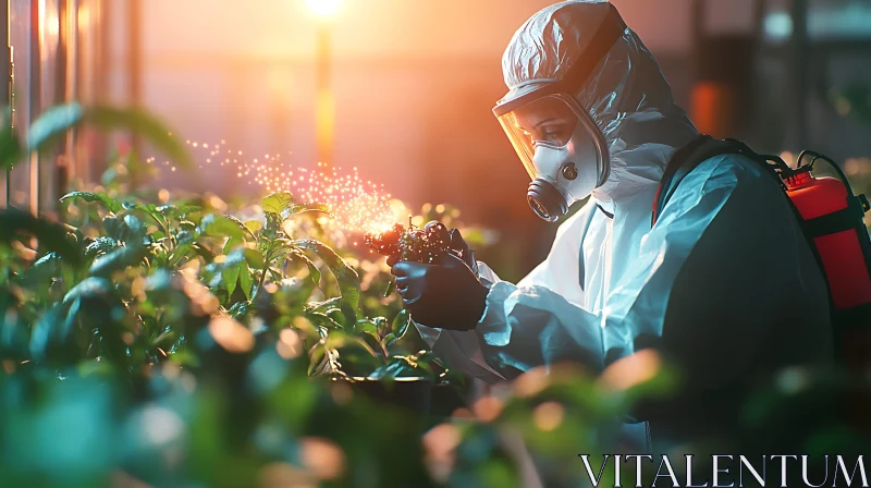 Agricultural Worker Spraying Crops AI Image