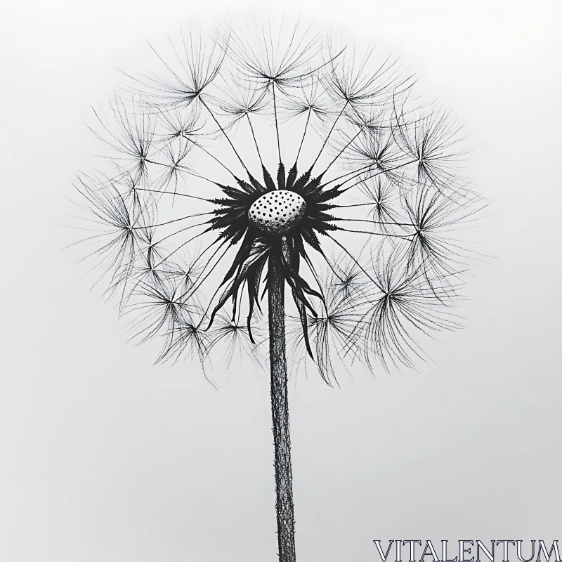 Intricate Black and White Dandelion Drawing AI Image