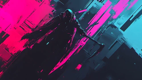 Abstract Neon Grim Reaper Illustration