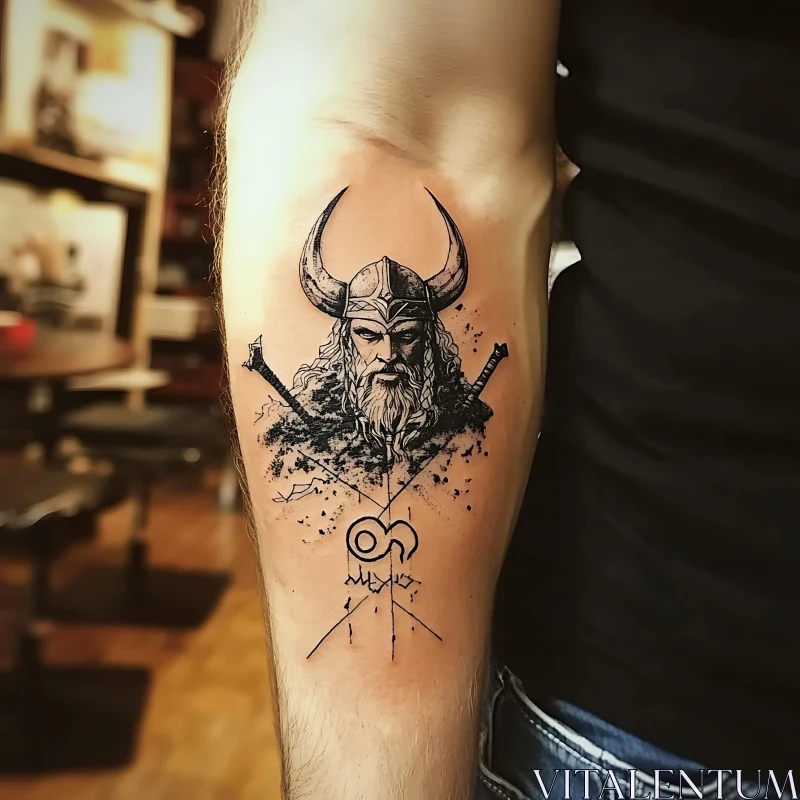 Detailed Viking Warrior Arm Tattoo Design AI Image