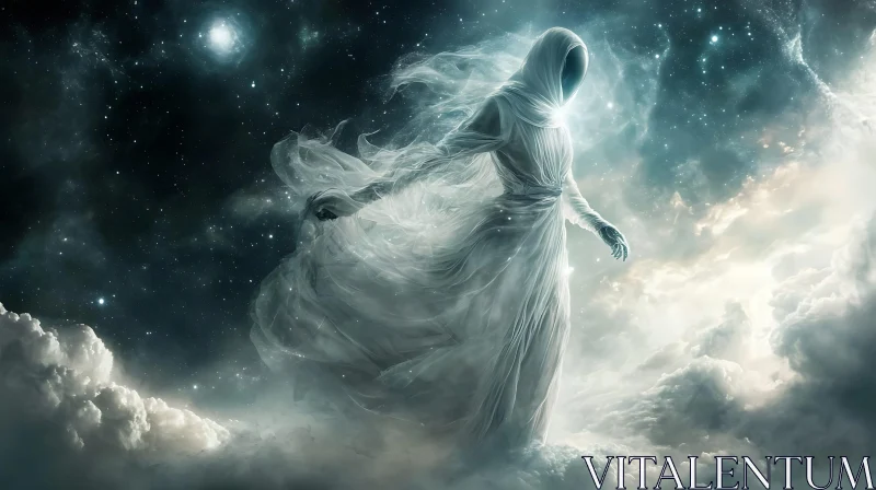 AI ART Ethereal Figure Amidst Clouds and Stars