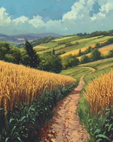 Tranquil Wheat Field Landscape Art