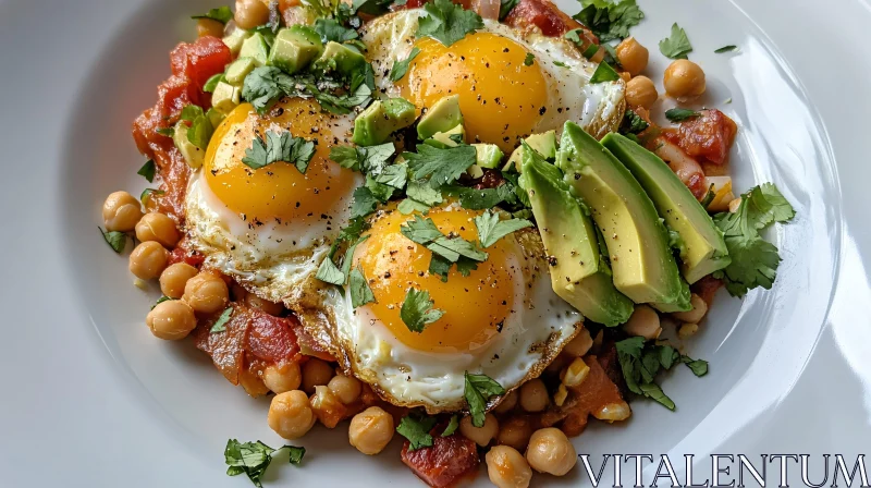 Nutritious Morning Meal: Eggs, Avocado, and Chickpeas AI Image