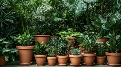 Lush Greenery in Terracotta Pots Display