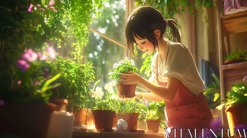 Indoor Gardening Anime Style AI Image