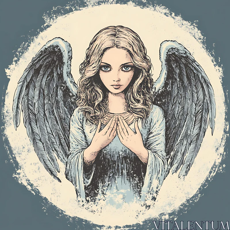 AI ART Vintage Style Angel with Feathery Wings