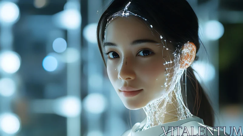 Futuristic Cyborg Woman’s Portrait AI Image