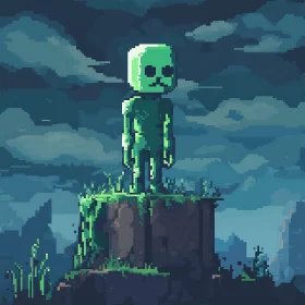 Retro Pixelated Green Figure