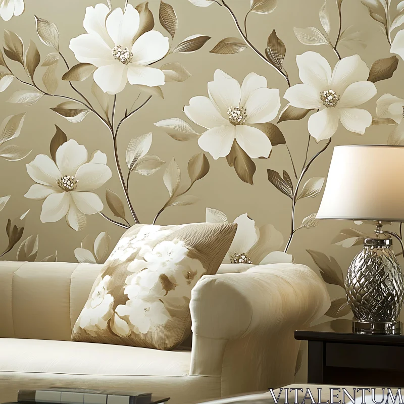 AI ART Floral Couch with Lamp