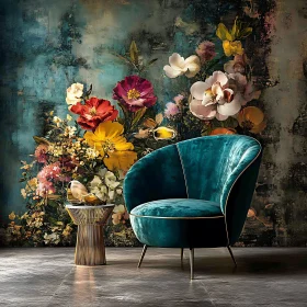 Vintage Interior with Teal Velvet Chair