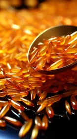 Golden Oil Seeds in Spoon: A Study in Amber Light and Detailed Rendering
