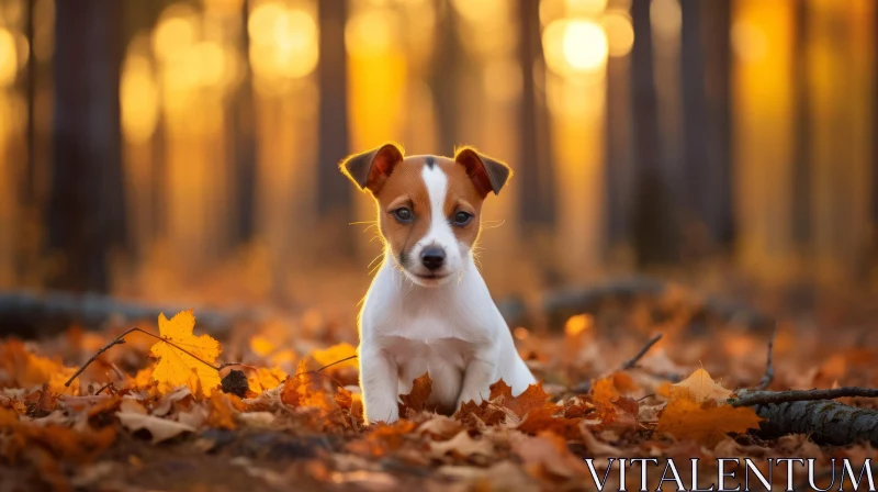 Jack Russell Terrier Amidst Autumn Leaves: A Portrait of Tranquility AI Image