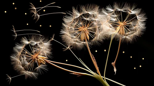 Three Dandelion Seeds in Dreamy Digital Art Collage