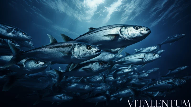Underwater Precision: Tuna Fish Swimming in Silver and Blue Hues AI Image