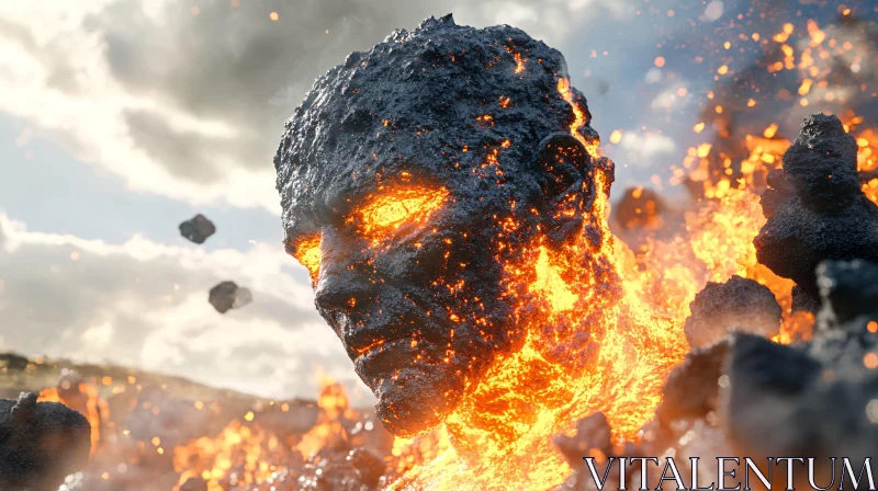 AI ART Lava Sculpture Head in Fiery Sky