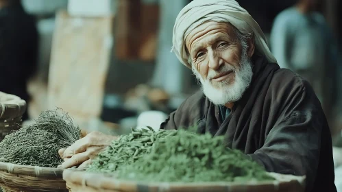 Elderly Man Selling Herbs Portrait