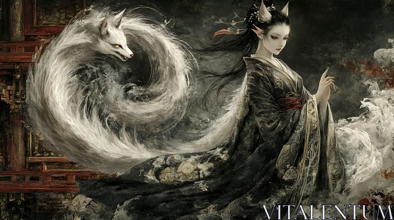 Mystic Fox Companion in Traditional Attire AI Image