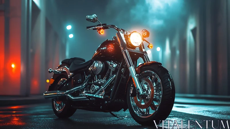 Urban Motorcycle Night Ride AI Image