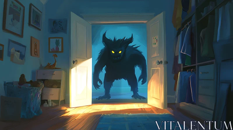 Shadow Creature in Child's Room AI Image