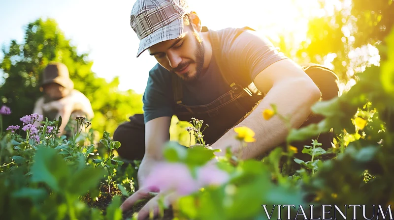 Gardener Cultivating Flowers AI Image